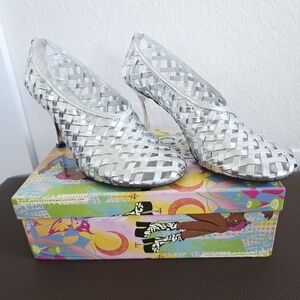 Jeffrey Campbell Silver Woven Heels